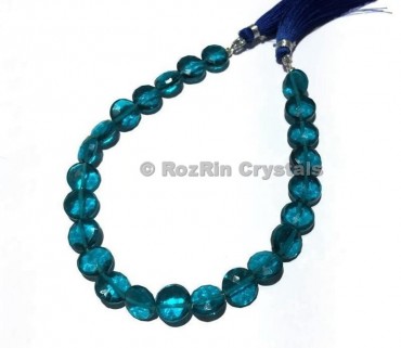 High Quality London Blue Topaz Quartz Faceted Coin Briolettes Beads