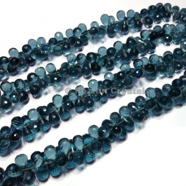 High Quality London Blue Topaz Quartz Faceted Drop Briolettes Beads