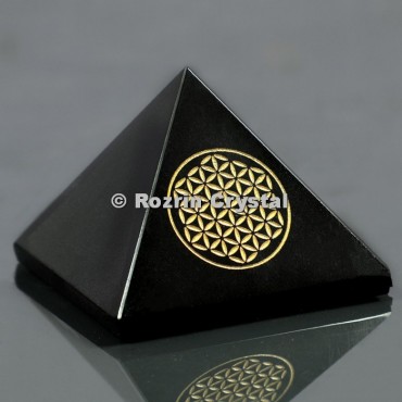 Black Onyx Flower Of Life Healing Pyramid