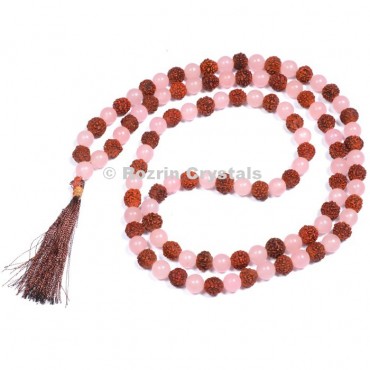 Rose Quartz with Rudraksha Japa Mala