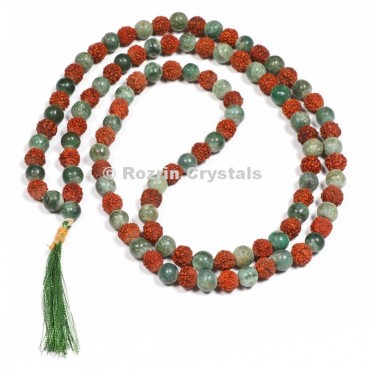 Moss Agate with Rudraksha Japa Mala