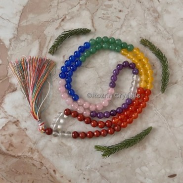 Hand Knotted Seven Chakra  108 Beads Jap Mala For Healing