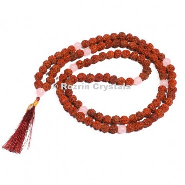 Rudraksha With Rose Quartz Japa Mala