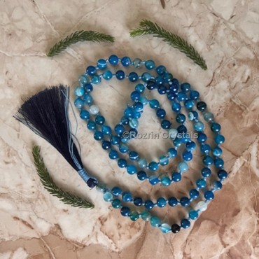 Hand Knotted Blue Onyx Prayer108 Beads  Mala