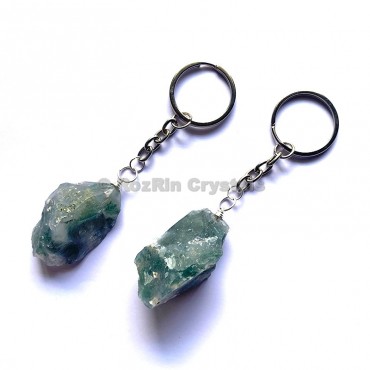 Moss Agate Natural Rough Keychain