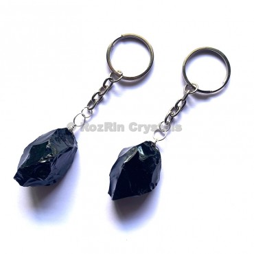 Black Obsidian Natural Rough Keychain