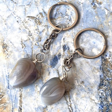 Grey Agate Tumbled Stone Keychain