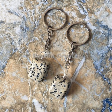 Dalmatian Tumbled Stone Keychain