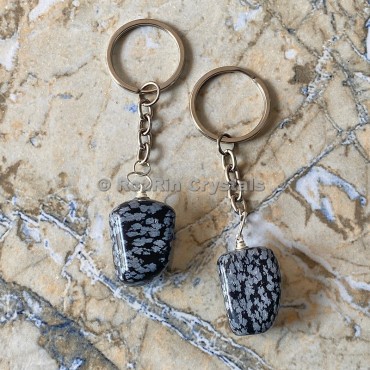 SnowFlake Obsidian  Tumbled Stone Keychain