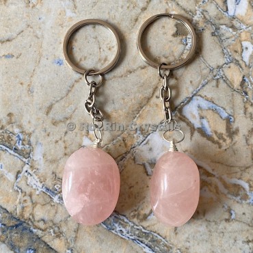 Rose Quartz Tumbled Stone Keychain