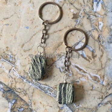 Green Zebra Tumbled Stone Keychain