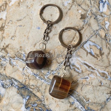 Multi Fluorite Tumbled Stone Keychain