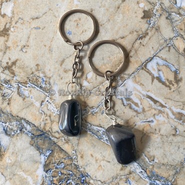 Black Obsidian Tumbled Stone Keychain