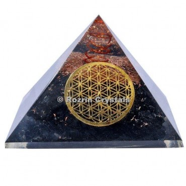 Black Tourmaline with Flower of life Orgone Pyramids