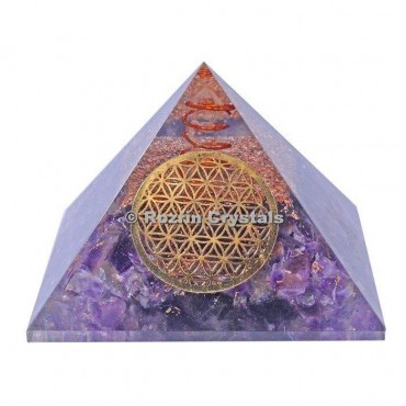 Amethyst with Flower of life Orgone Pyramids