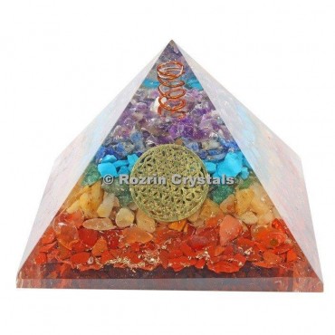 Chakra Orgonite Pyramids with Flower of life