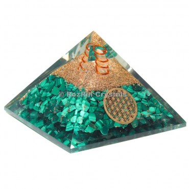 Melachite  With Flower Of Life Orgone Pyramid