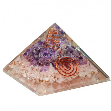 Rose Quartz And Amethyst With Spiral Orgone Pyramid