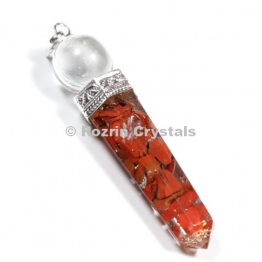Orgonite Red Jasper Point with Crystal Ball Pendants