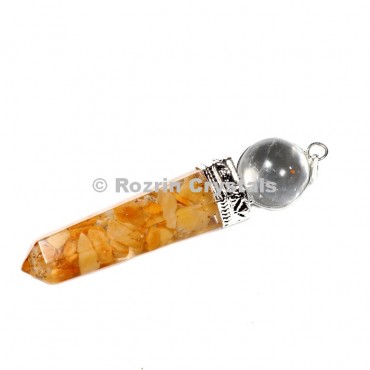 Orgonite Yellow Aventurine Point With Crystal Ball Pendant