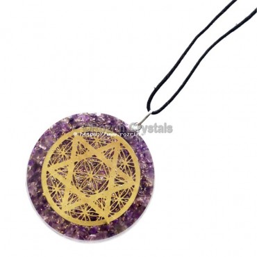 Amethyst Flower of Life With Star Orgonite Pendant