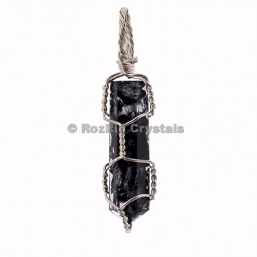 Black Tourmaline Orgone Pencil Wrap Pendants