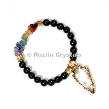 Black Onyx  8 mm Chakra Chips Bracelets  With Electroplated Arrow