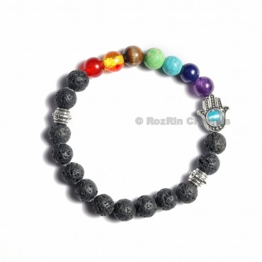 Chakra Hamsha Bracelets With Lava Rock