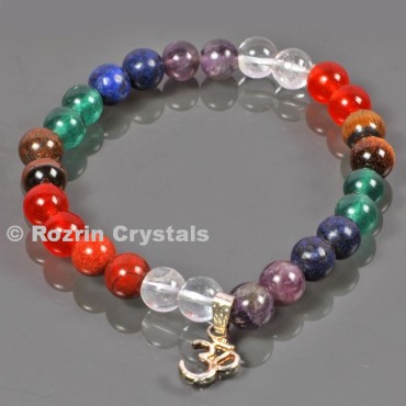 High Quality stone Seven Chakra 8 mm Bracelets with Om charm