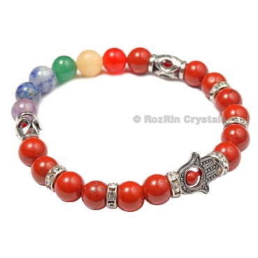 Chakra Hamsa  Bracelets With  Red Jasper