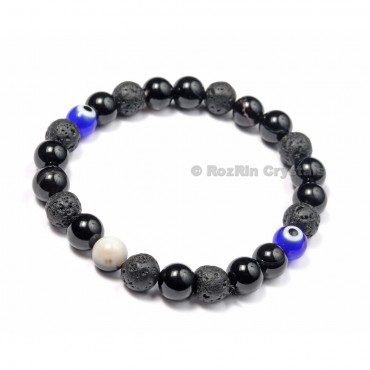 Black Obsidian and Lava eye Bracelets