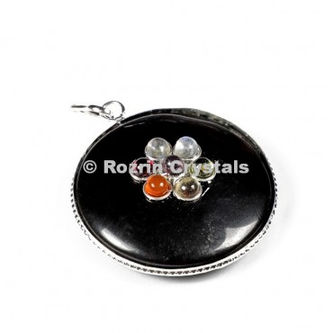 Black Stone Chakra Disc Pendants