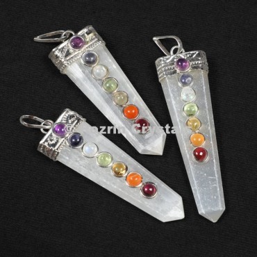 Selenite Chakra Flat Pencil Pendants