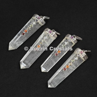 Crystal Quartz Flat Chakra Pencil Pendants