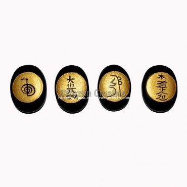 Good Quality Black Jasper Reiki Gold Engraved Set