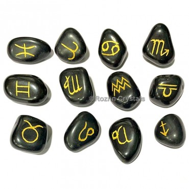 Black Agate 12 pcs Reiki Zodiac Sign Symbols Set