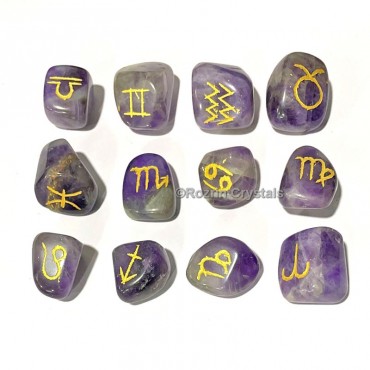 Amethyst 12 pcs Reiki Zodiac Sign Symbols set