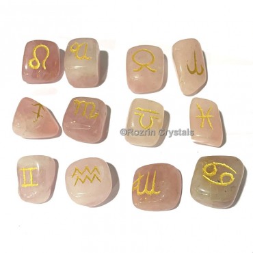 Rose Quartz 12 pcs Reiki Zodiac Sign Symbols set