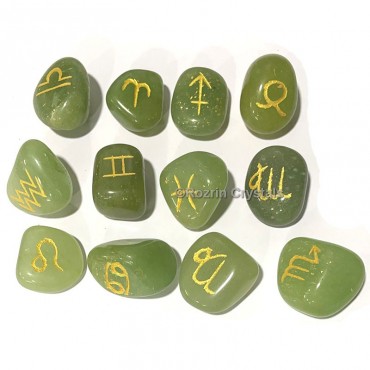 Green Aventurine 12 pcs Reiki Zodiac Sign Symbols set