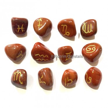 Red Jasper 12 pcs Reiki Zodiac Sign Symbols set