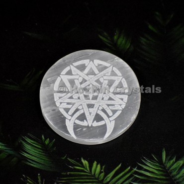 Selenite Pentacle And Merkaba Charging plate