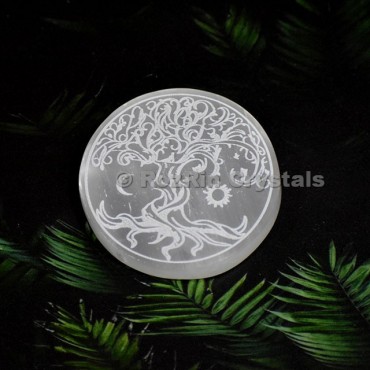 Selenite Tree Of Life Sun And Moon Healing Charging Plate