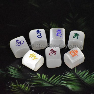 Selenite Sanskrit Symbol Cubes