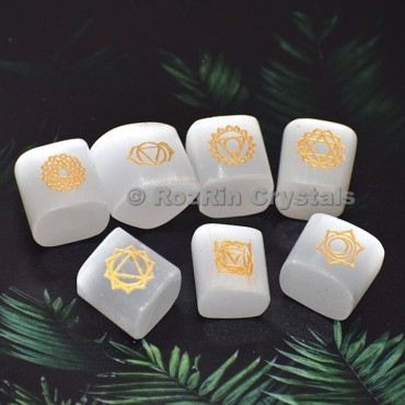 Selenite Seven Chakra Symbol Cubes