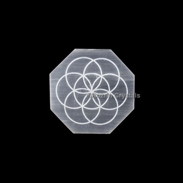 Flower of life Faceted Selenite Charging Plate