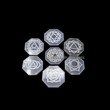 Selenite Chakra Engraved Charging Plate Set