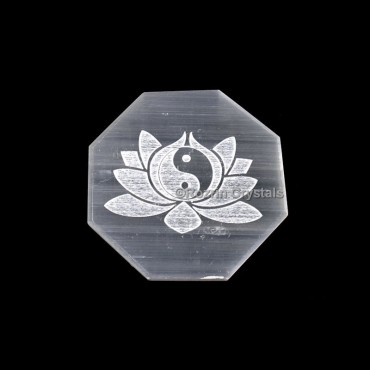 Ying Yang with Lotus Faceted Selenite Charging Plate