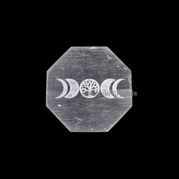 Tree of life with moon Selenite Charging Plate