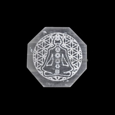 Chakra With Flower of life Selenite Charging Plate