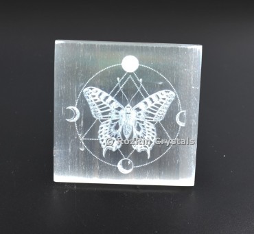 Selenite Butterly with moon Face Charging Plate